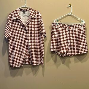 SHEIN CURVE NWOT burnet orange & white checkered shirt and short set size 2XL